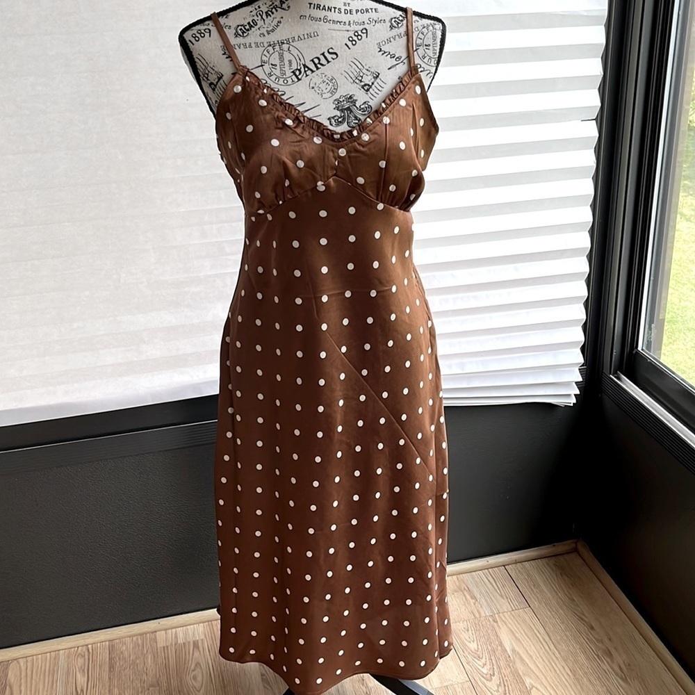 Japra BRONZE POKA-DOT SLIP DRESS•SIZE•MEDIUM